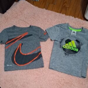 Nike Gray T-Shirt with Orange and Black Swoosh And Asisas Gray And Green.
